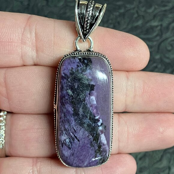 Aegirine Included Charoite Pendant Stone Crystal Jewelry - Picture 1 of 8